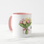 Rosa gelbe Tulpenblumen Ostern Tasse (Vorderseite Links)