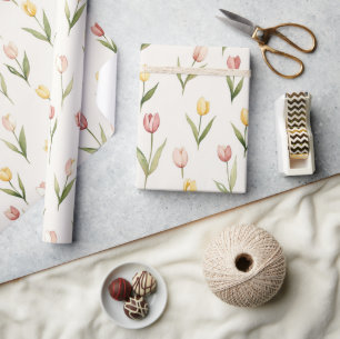 Rosa gelbe Tulpenblüten Ostern Geschenkpapier