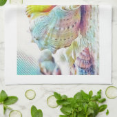 Rosa gelbe und blaue Muscheln Aquarellbilder Geschirrtuch (Gefaltet)