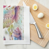 Rosa gelbe und blaue Muscheln Aquarellbilder Geschirrtuch (Viertel Falte)