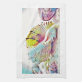 Rosa gelbe und blaue Muscheln Aquarellbilder Geschirrtuch (Vertikal)