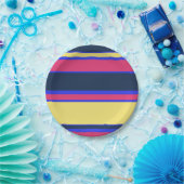Rosa, gelbe und blaue Streifen Pappteller (Party)
