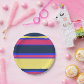 Rosa, gelbe und blaue Streifen Pappteller (Party)