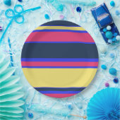 Rosa, gelbe und blaue Streifen Pappteller (Party)