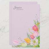 Rosa Gelbe Wasserfarben Tulips Springtime-Blume Briefpapier (Vorne/Hinten)