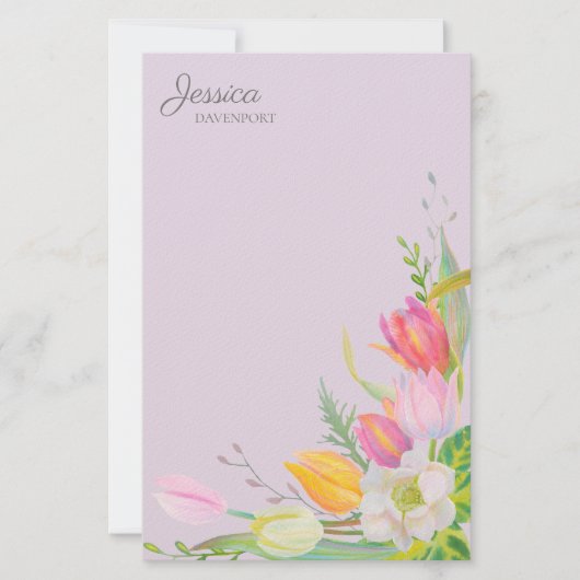 Rosa Gelbe Wasserfarben Tulips Springtime-Blume Briefpapier (Vorderseite)