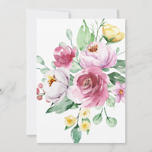 Rosa gelbe Wasserfarbenblütenhochzeit Einladung (Rückseite)