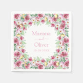 Rosa gelbe Wasserfarbenblütenhochzeit Serviette (Vorderseite)