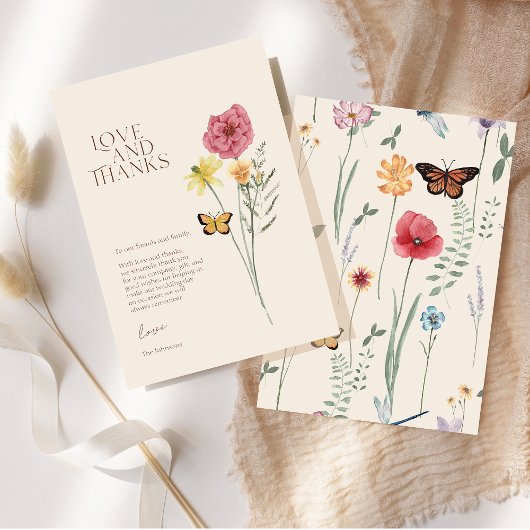 Rosa gelbe Wildblume Liebe und Dank Hochzeit Dankeskarte