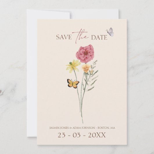 Rosa Gelbe Wildblume WhimsikSave the Date Save The Date (Vorderseite)