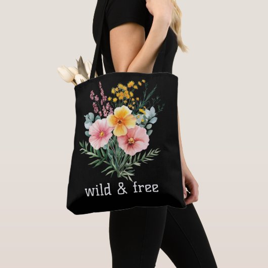 Rosa Gelbe Wildblumen Aquarell Wild und kostenlos Tasche (Von Nahem)