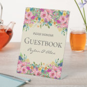 Rosa Gelbe Wildblumen Hochzeit Unterschreiben Sie Sockelschild (In Situ)