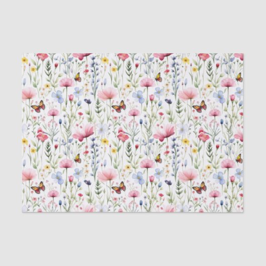 Rosa Gelbe Wildblumen Schmetterling Geburtstag Seidenpapier (Vorderseite)