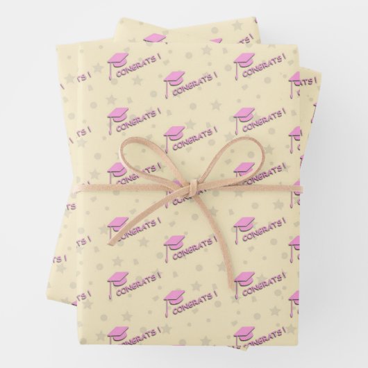 Rosa gelber Abschluss für ihre High School Uni Geschenkpapier Set (Beispiel)