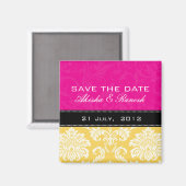 Rosa gelber Damast-Save the Date Magnet (Vorderseite/Rückseite)
