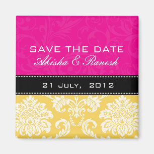 Rosa gelber Damast-Save the Date Magnet