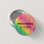 Rosa gelber Glitter-Geburtstagsfeier Button (Vorne & Hinten)