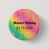 Rosa gelber Glitter-Geburtstagsfeier Button (Vorderseite)