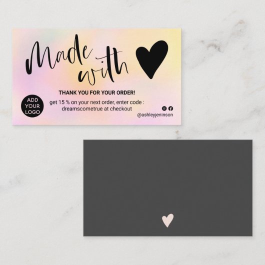 Rosa gelber Gradienten danke, dass Sie mit Liebe Visitenkarte (Vorne/Hinten)