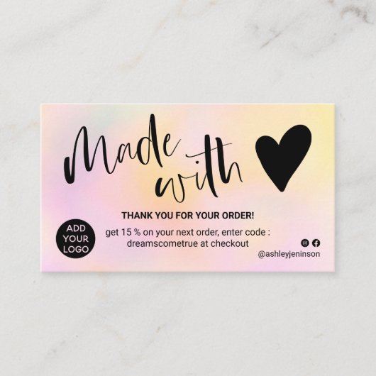 Rosa gelber Gradienten danke, dass Sie mit Liebe Visitenkarte (Vorderseite)