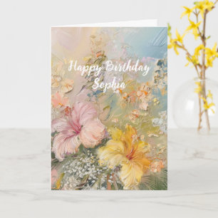 Rosa gelber Hibiskus Tropische Blumen Geburtstag Karte