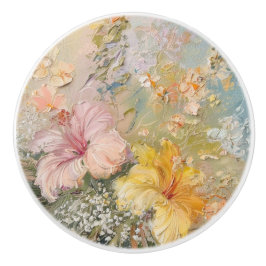 Rosa gelber Hibiskus tropische Blumen Keramikknauf