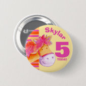 Rosa gelber Knopf des Ponypferde5. Geburtstages Button (Vorne & Hinten)