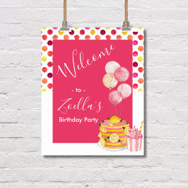 Rosa Gelber Kuchen Kuchen Begrüßungszeichen Party Poster