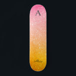 Rosa Gelber Ombre Glitzer  Skateboard<br><div class="desc">Rosa Gelbe Glitzer Skateboard mit Namen und Monogramm. Verwenden Sie die Option Vorlage personalisieren,  um den Text zu ändern | Verwenden Sie weitere Optionen,  um den Textstil und die Textgröße zu ändern. Wenn Sie keinen Text benötigen,  löschen Sie ihn.</div>