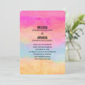 Rosa, gelber Regenbogen Abstrakte Streifen Hochzei Einladung (Stehend Vorderseite)