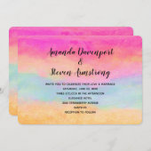 Rosa, gelber Regenbogen Abstrakte Streifen Hochzei Einladung (Vorne/Hinten)