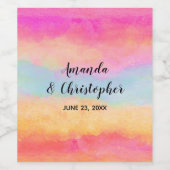 Rosa, gelber Regenbogen Abstrakte Streifen Hochzei Weinetikett (Einzelnes Label)