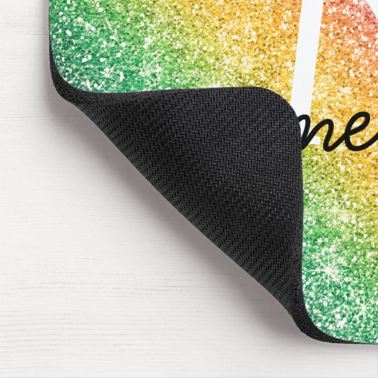 Rosa Gelber Regenbogen Glitzer Monogramm Mousepad (Ecke)