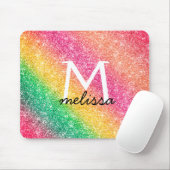 Rosa Gelber Regenbogen Glitzer Monogramm Mousepad (Mit Mouse)