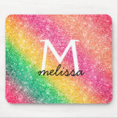 Rosa Gelber Regenbogen Glitzer Monogramm Mousepad (Vorne)