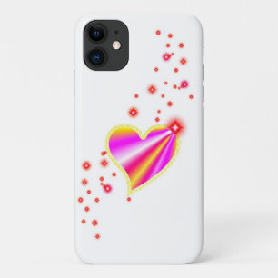 Rosa gelber Regenbogen Herz mit Sternen iPhone 11 Hülle