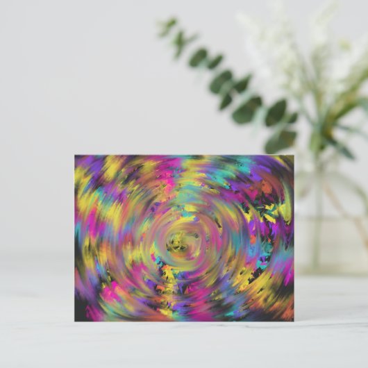 Rosa Gelber Regenbogen Spirale Funky Coole Abstrak Postkarte (Stehend Vorderseite)