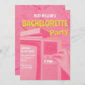 Rosa gelber Retro-Junggeselinnen-Abschied Einladung (Vorne/Hinten)