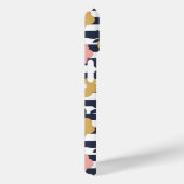 Rosa gelbes Blumenmuster auf Navy Blue Stripes Case-Mate iPhone Hülle (Rückseite / Rechts)