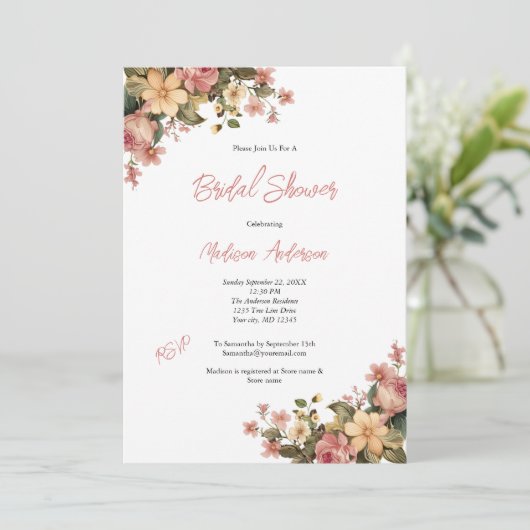 Rosa Gelbes Brautparty Einladung (Stehend Vorderseite)