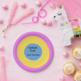 rosa gelbes, hellblaues, lebhaftes Design, benutze Pappteller