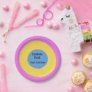 rosa gelbes, hellblaues, lebhaftes Design, benutze Pappteller