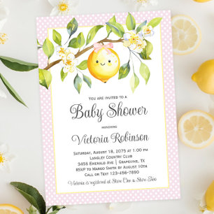 Rosa gelbes Mädchen-Limonen-Baby-Party Einladung