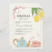 Rosa Gelbes Niedliches Brautparty Tee Party Einladung (Vorne/Hinten)