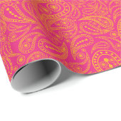 Rosa gelbes Paisley-Muster Geschenkpapier (Rolleneckpunkt)