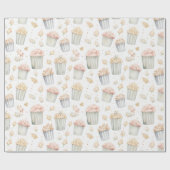 Rosa Gelbes Popcorn Geburtstag Geschenkpapier (Flach)