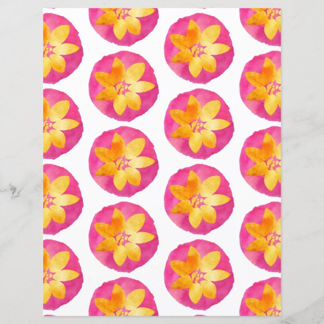 rosa Gelbfarbenes, tropisches Blume-Papier (Vorderseite)