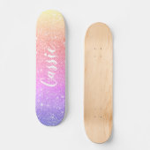Rosa Gelbgelbe Einhorn-Regenbogen-Glitzer ombre Skateboard (Vorderseite)