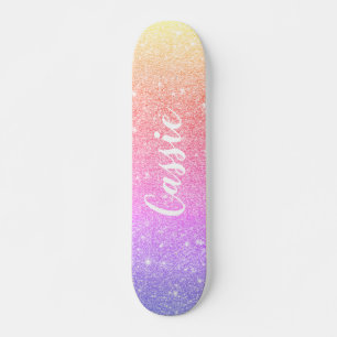 Rosa Gelbgelbe Einhorn-Regenbogen-Glitzer ombre Skateboard