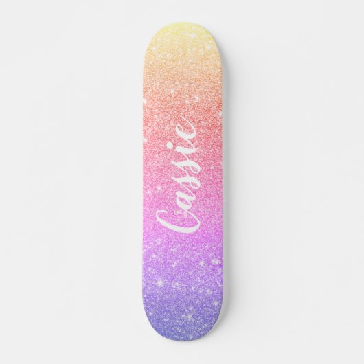 Rosa Gelbgelbe Einhorn-Regenbogen-Glitzer ombre Skateboard (Vorne)